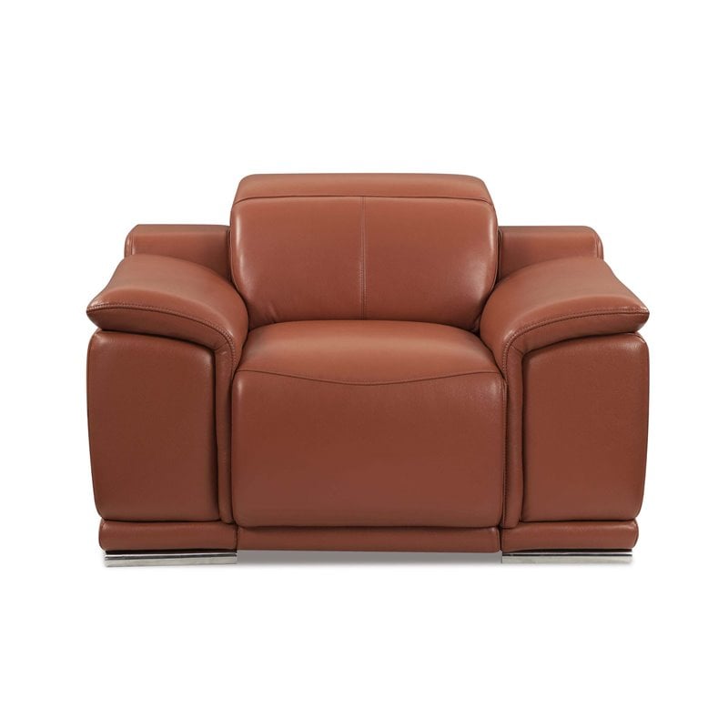 Titan Furnishings Genuine Leather Power Reclining Sofa Set in Camel Brown