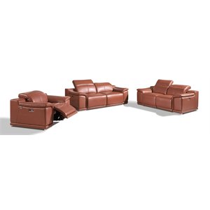 Titan Furnishings Genuine Leather Power Reclining Sofa Set in Camel Brown
