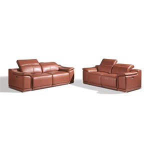 Titan Furnishings Genuine Leather Power Reclining Sofa & Loveseat in Camel Brown