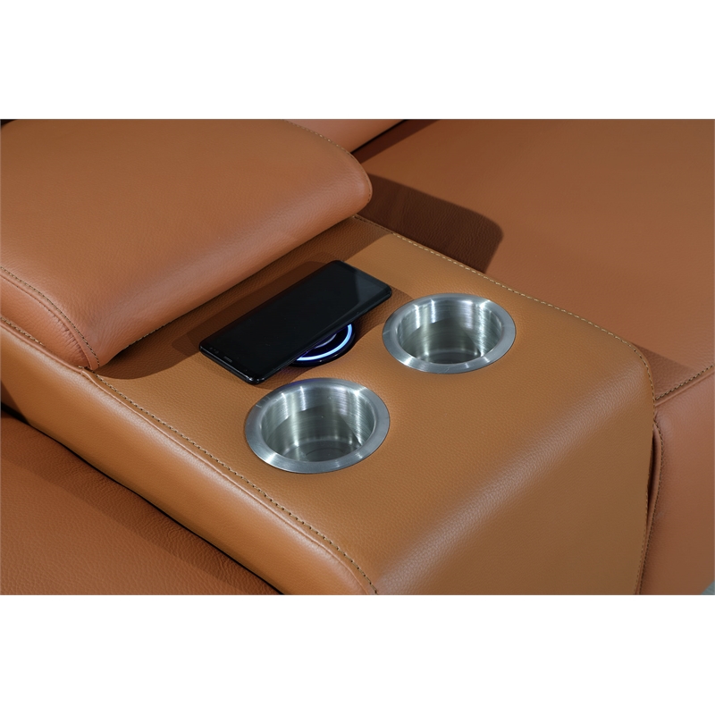 Titan Furnishings 6-Piece 1 Console 3-Power Reclining Leather Sectional in Brown