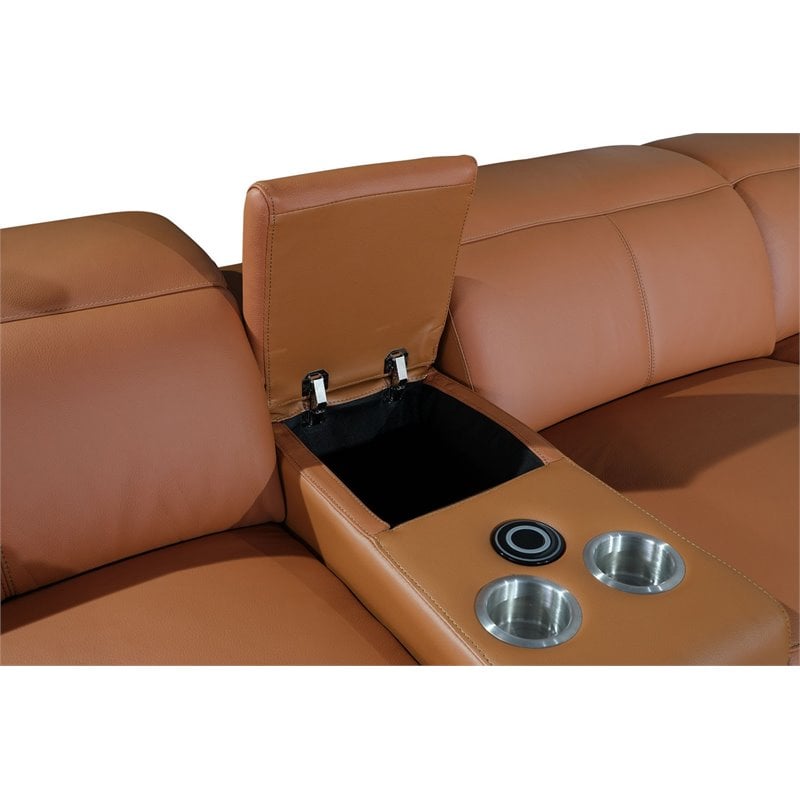 Titan Furnishings 7-Piece 1 Console 3-Power Reclining Leather Sectional in Brown