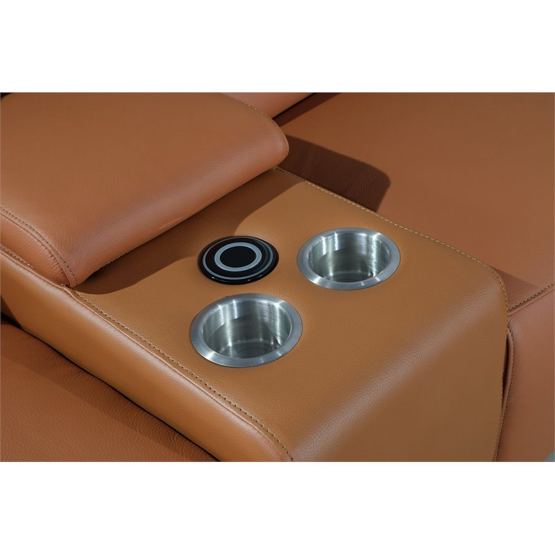 Titan Furnishings 7-Piece 1 Console 3-Power Reclining Leather Sectional in Brown
