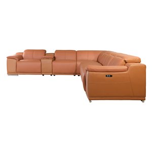 Titan Furnishings 8-Piece 2-Console 3-Power Reclining Leather Sectional in Brown