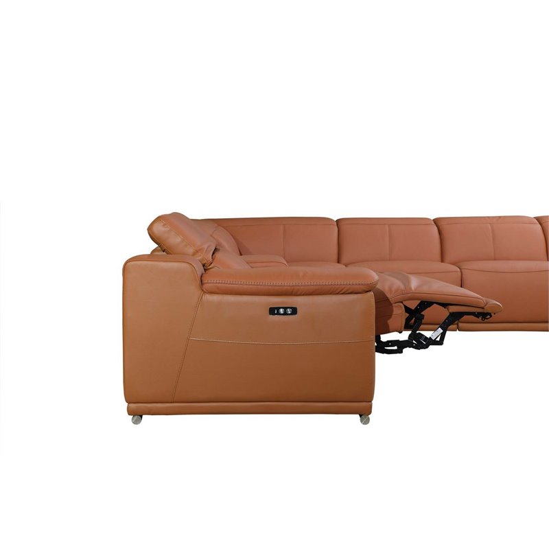 Titan Furnishings 7-Piece 1 Console 4-Power Reclining Leather Sectional in Brown