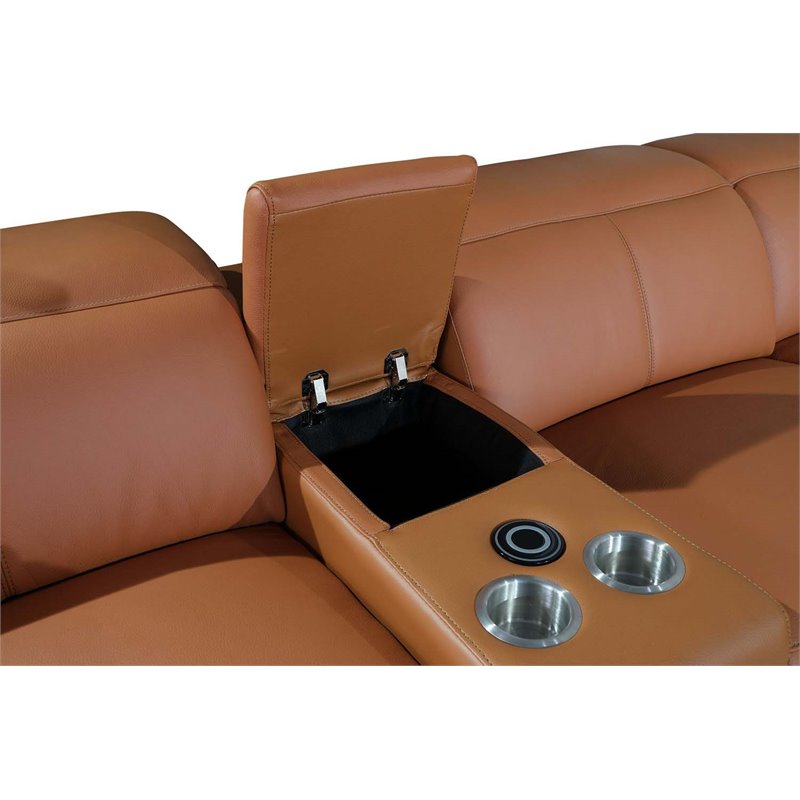 Titan Furnishings 7-Piece 1 Console 4-Power Reclining Leather Sectional in Brown