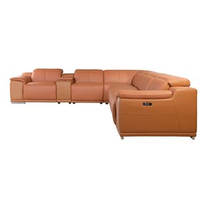 Titan Furnishings 8-Piece 2-Console 4-Power Reclining Leather Sectional in Brown