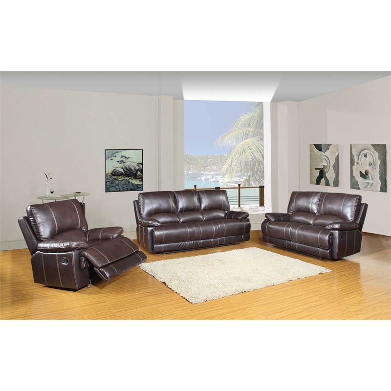 Titan Furnishings Transitional Faux Leather Upholstered Sofa Set in Brown