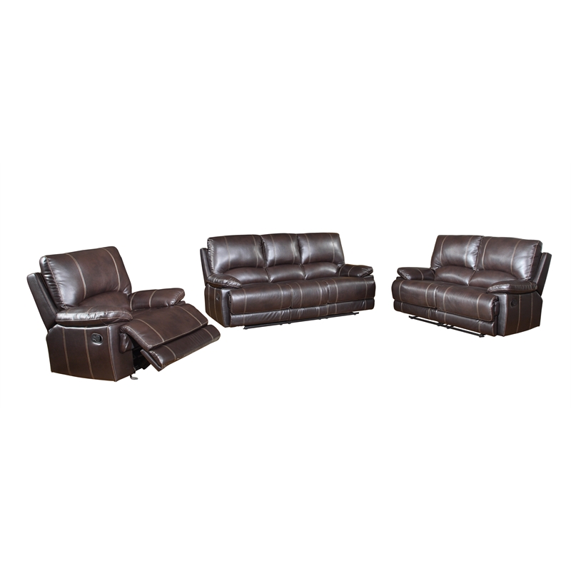 Titan Furnishings Transitional Faux Leather Upholstered Sofa Set in Brown