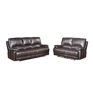 Titan Furnishings Transitional Faux Leather Sofa and Loveseat in Brown