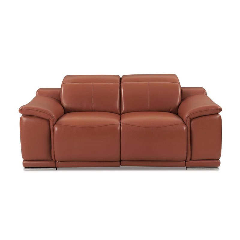 Titan Furnishings Genuine Italian Leather Power Reclining Loveseat in Brown