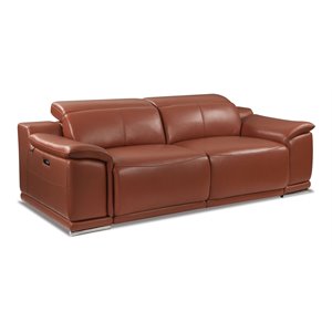Titan Furnishings Genuine Italian Leather Power Reclining Sofa in Camel