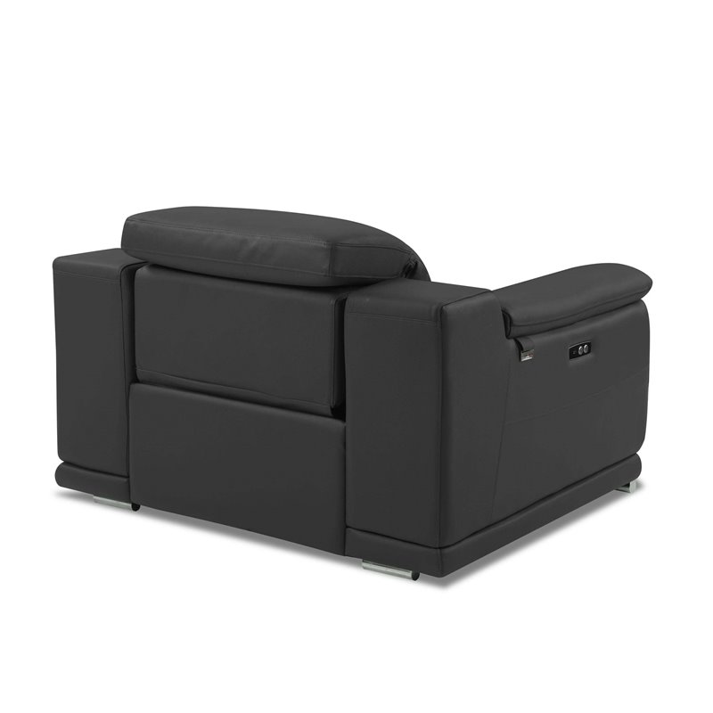 Titan Furnishings Genuine Leather Power Reclining Sofa Set in Dark Gray