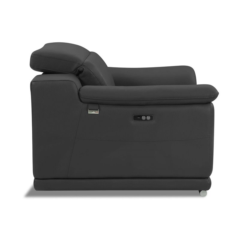 Titan Furnishings Genuine Leather Power Reclining Sofa Set in Dark Gray