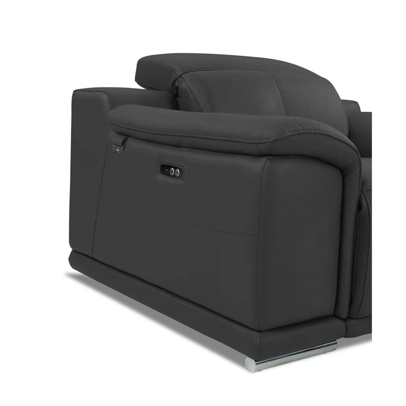 Titan Furnishings Genuine Leather Power Reclining Sofa Set in Dark Gray