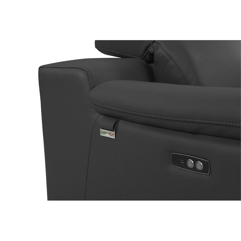 Titan Furnishings Genuine Leather Power Reclining Sofa Set in Dark Gray