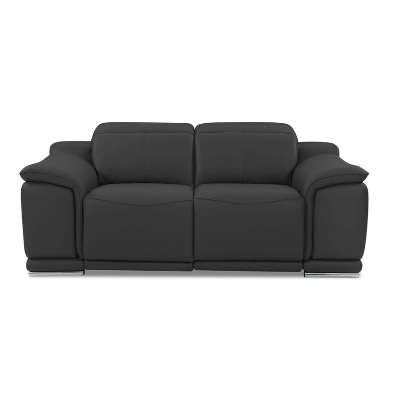 Titan Furnishings Genuine Leather Power Reclining Sofa Set in Dark Gray