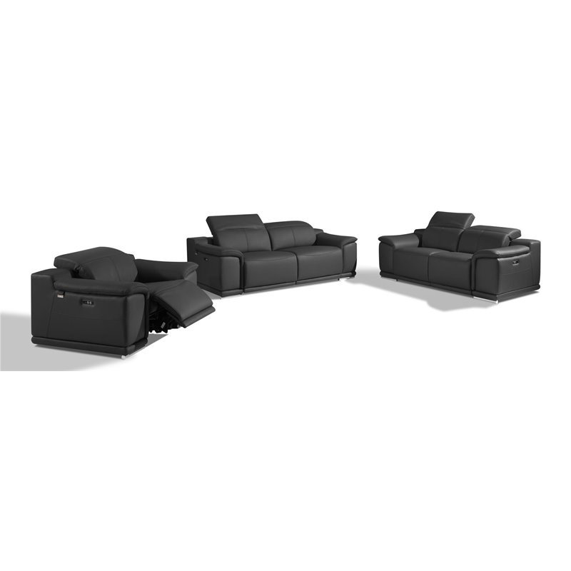 Titan Furnishings Genuine Leather Power Reclining Sofa Set in Dark Gray