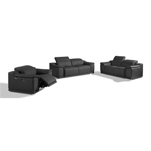 Titan Furnishings Genuine Leather Power Reclining Sofa Set in Dark Gray