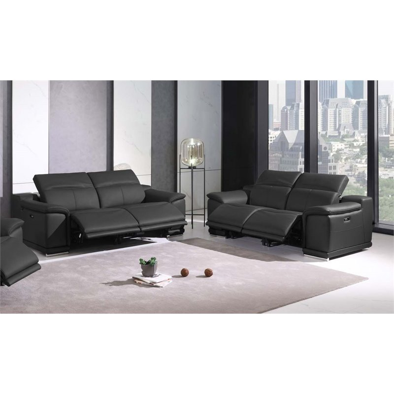 Titan Furnishings Genuine Leather Power Reclining Sofa & Loveseat in Dark Gray