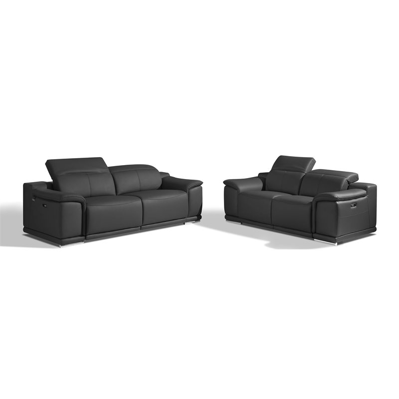 Titan Furnishings Genuine Leather Power Reclining Sofa & Loveseat in Dark Gray