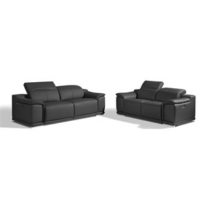 Titan Furnishings Genuine Leather Power Reclining Sofa & Loveseat in Dark Gray