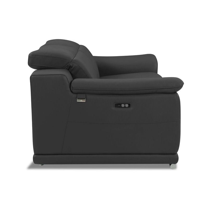 Titan Furnishings Genuine Italian Leather Power Reclining Loveseat in Dark Gray