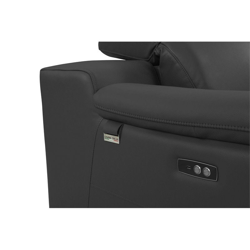 Titan Furnishings Genuine Italian Leather Power Reclining Sofa in Dark Gray