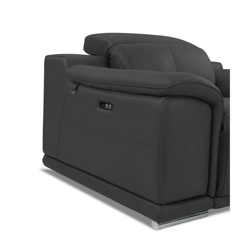 Titan Furnishings Genuine Italian Leather Power Reclining Sofa in Dark Gray