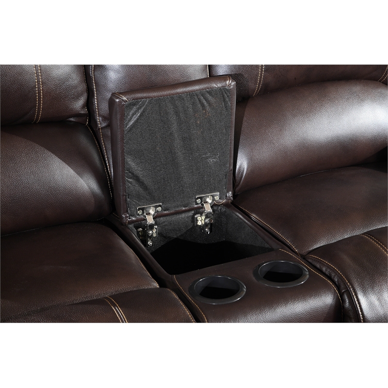 Titan Furnishings Transitional Faux Leather Sofa with Console Loveseat in Brown