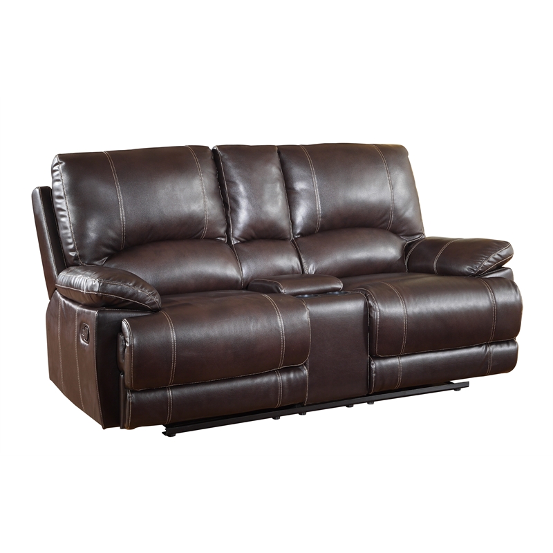 Titan Furnishings Transitional Faux Leather Sofa with Console Loveseat in Brown