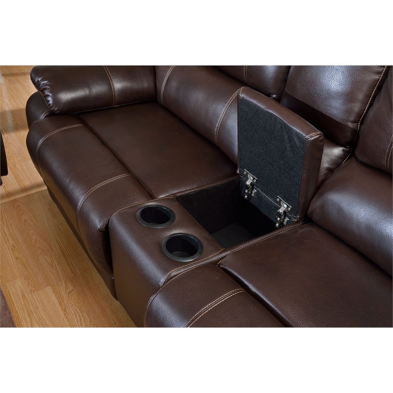 Titan Furnishings Transitional Faux Leather Sofa with Console Loveseat in Brown