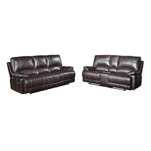Titan Furnishings Transitional Faux Leather Sofa with Console Loveseat in Brown