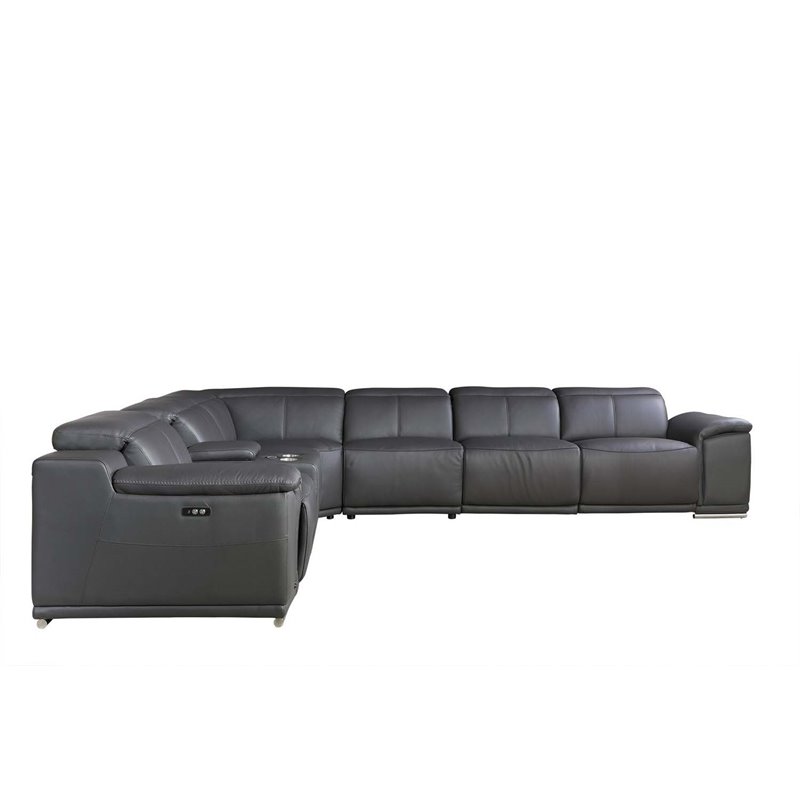 Titan Furnishings 7-Piece 1 Console 3-Power Reclining Leather Sectional in Gray