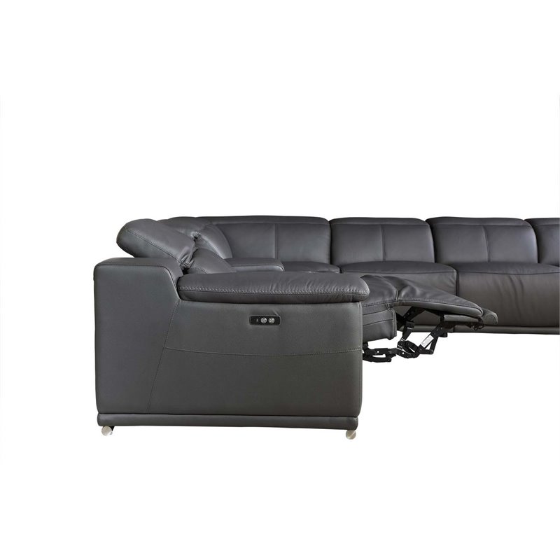 Titan Furnishings 7-Piece 1 Console 3-Power Reclining Leather Sectional in Gray