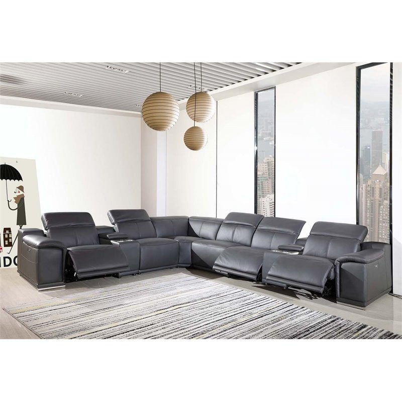 Titan Furnishings 8-Piece 2-Console 3-Power Reclining Leather Sectional in Gray