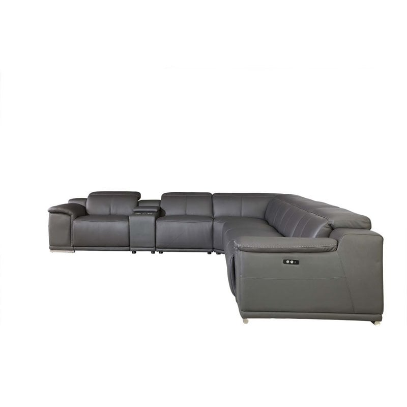 Titan Furnishings 7-Piece 1 Console 4-Power Reclining Leather Sectional in Gray