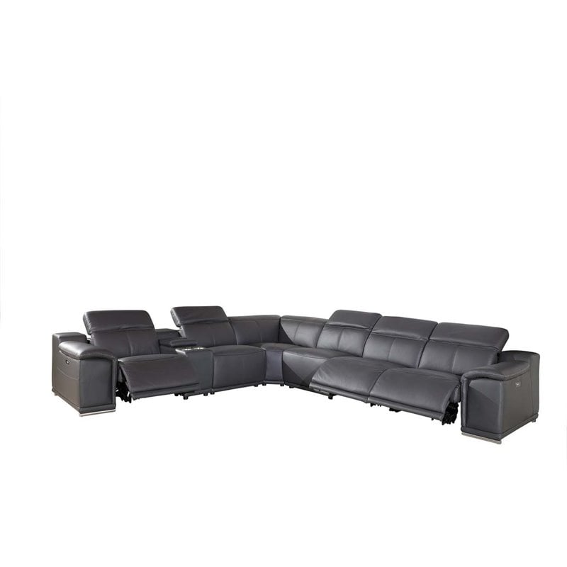 Titan Furnishings 7-Piece 1 Console 4-Power Reclining Leather Sectional in Gray