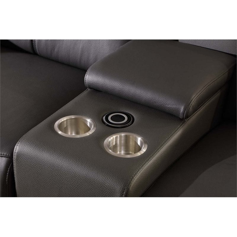 Titan Furnishings 7-Piece 1 Console 4-Power Reclining Leather Sectional in Gray