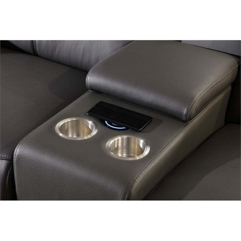 Titan Furnishings 7-Piece 1 Console 4-Power Reclining Leather Sectional in Gray