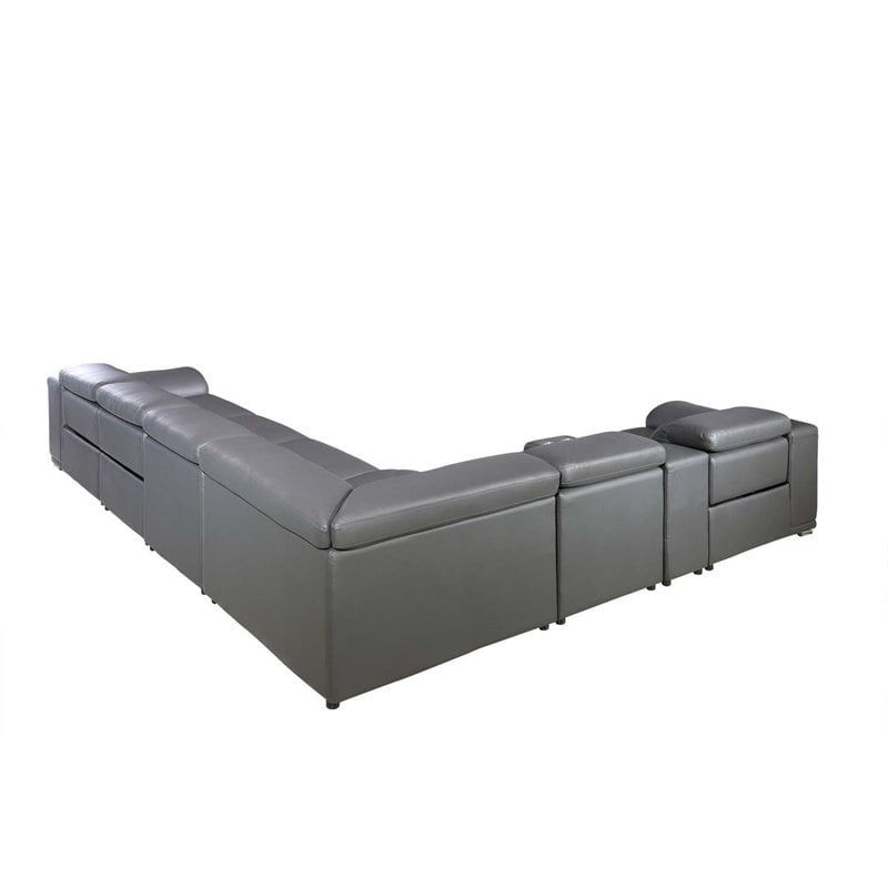 Titan Furnishings 8-Piece 2-Console 4-Power Reclining Leather Sectional in Gray