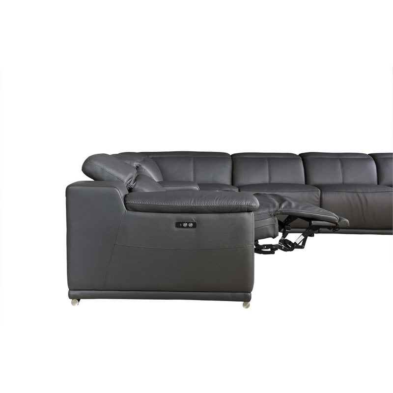 Titan Furnishings 8-Piece 2-Console 4-Power Reclining Leather Sectional in Gray