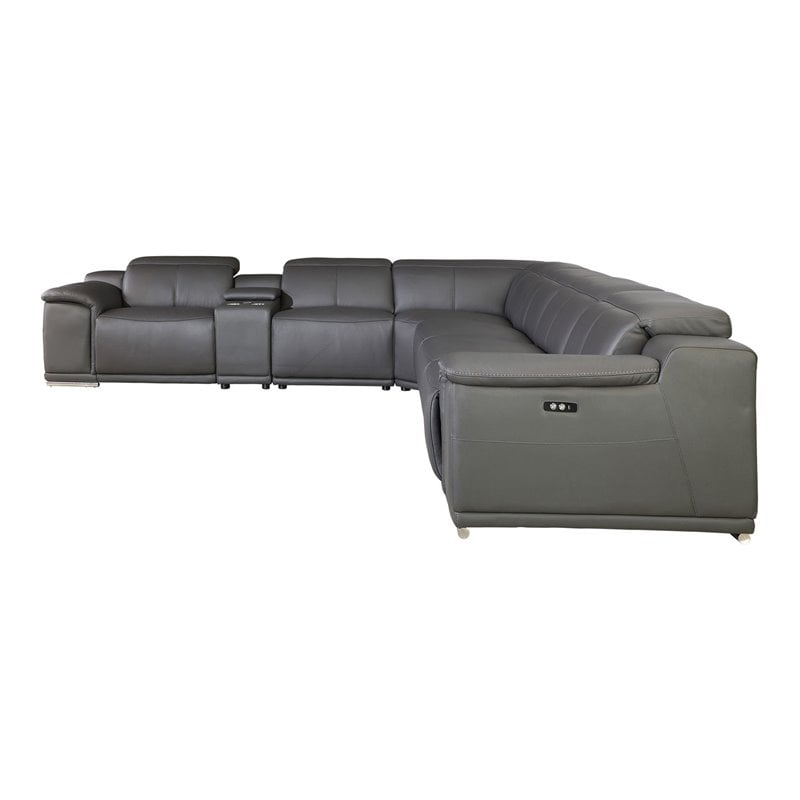 Titan Furnishings 8-Piece 2-Console 4-Power Reclining Leather Sectional in Gray