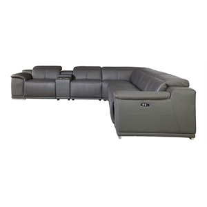 Titan Furnishings 8-Piece 2-Console 4-Power Reclining Leather Sectional in Gray