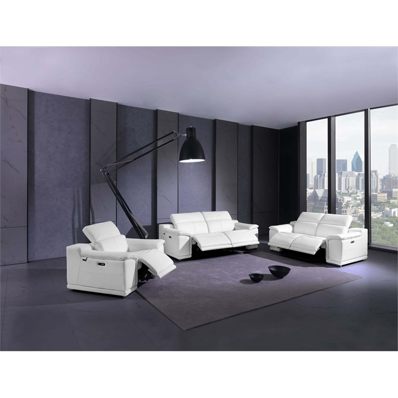 Titan Furnishings Genuine Leather Power Reclining Sofa Set in White