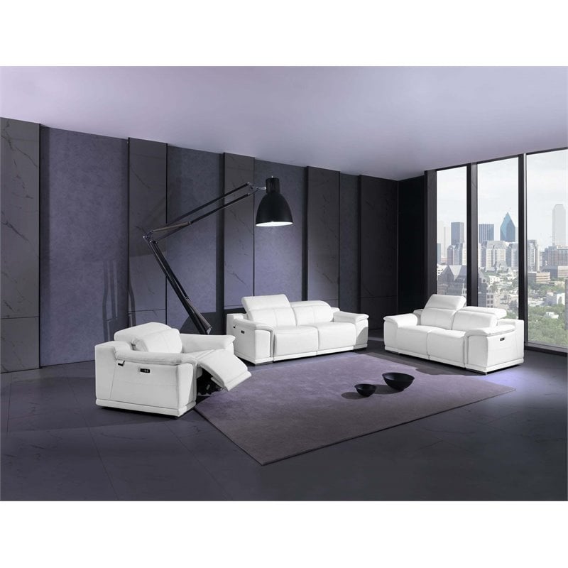 Titan Furnishings Genuine Leather Power Reclining Sofa Set in White