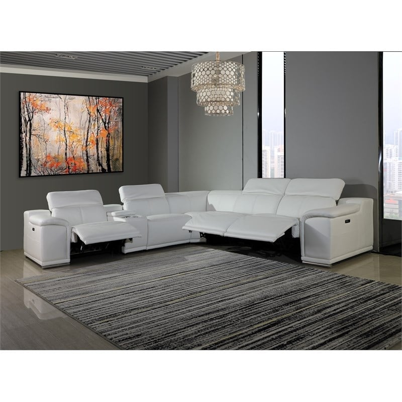Titan Furnishings 6-Piece 1 Console 3-Power Reclining Leather Sectional in White
