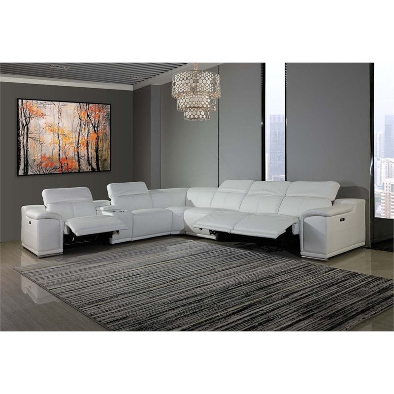 Titan Furnishings 7-Piece 1 Console 3-Power Reclining Leather Sectional in White