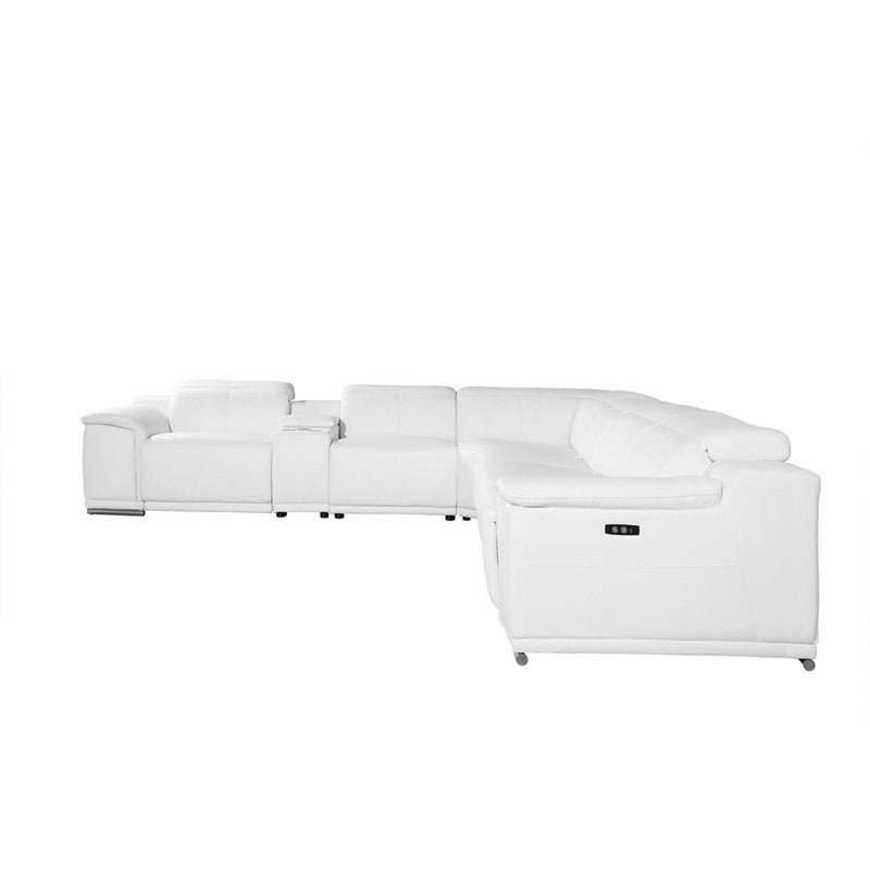 Titan Furnishings 7-Piece 1 Console 3-Power Reclining Leather Sectional in White