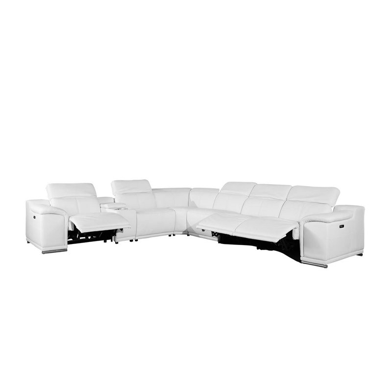 Titan Furnishings 7-Piece 1 Console 3-Power Reclining Leather Sectional in White