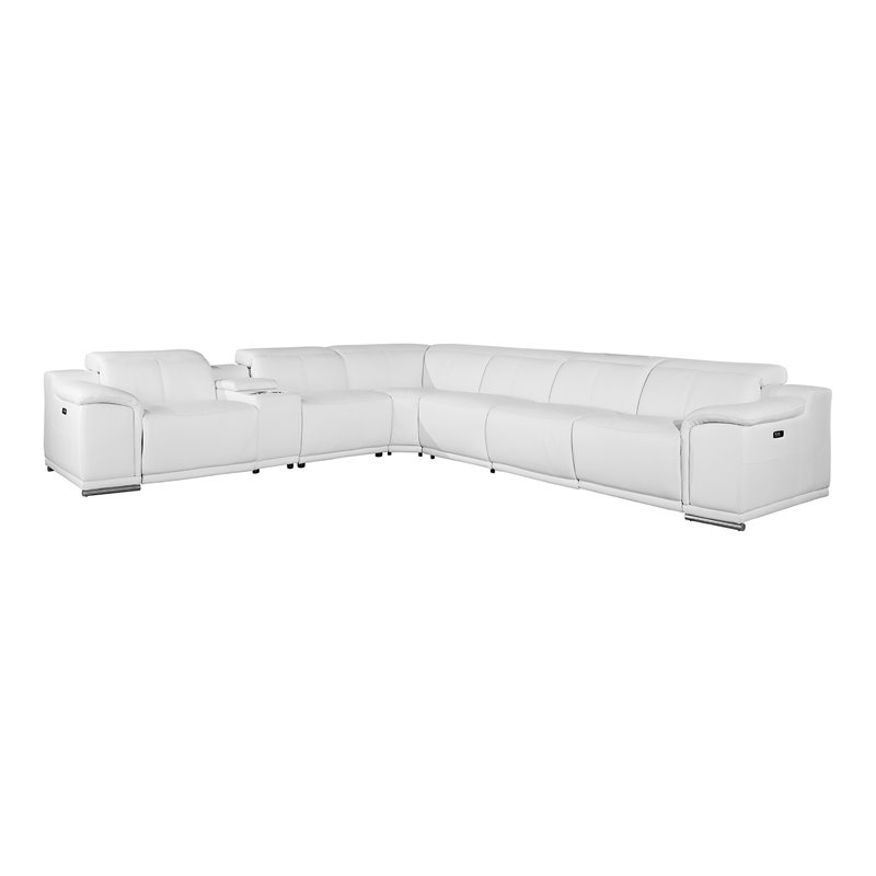 Titan Furnishings 7-Piece 1 Console 3-Power Reclining Leather Sectional in White